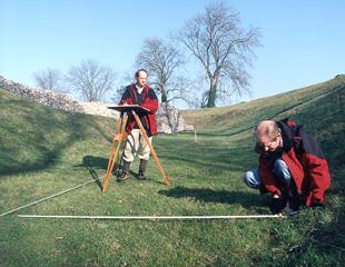 RCHME surveyors using a plane table. Photo courtesy of Mark Bowden and copyright to English Heritage