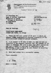 Forcegarth: Letter of Permission to excavate from Department of the Environment