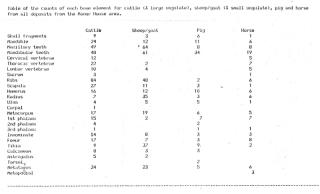 Thrislington: list of animal species excavated in manor house area