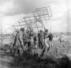 Thrislington: erecting scaffolding photography tower in 1970s