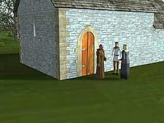 Chapel exterior with people