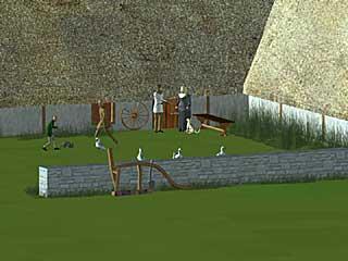 Cottage yard with family and animals