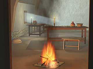 Cottage interior with fire