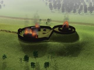 Wark Castle on fire